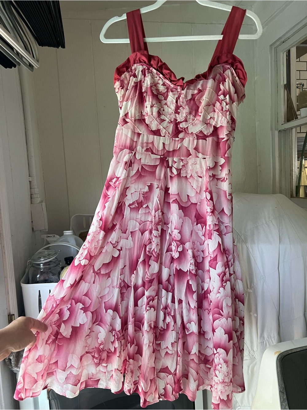 Anthropology Maeve Pink Floral Sundress with Ruffled Bodice